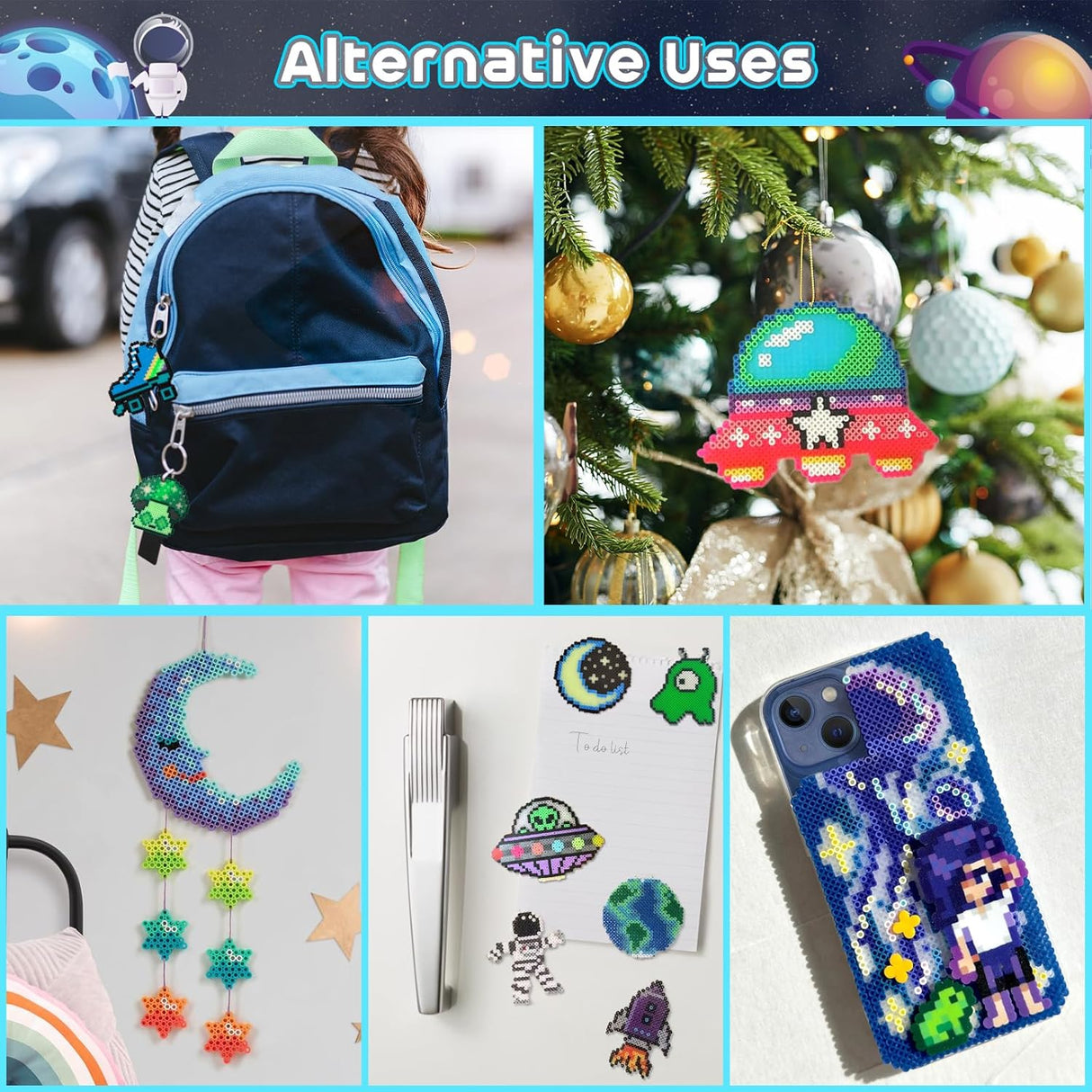 Fontien 2200pcs 5mm Glow in The Dark Fuse Beads Kit for Kids, Iron Beads Set with 8 Colors,