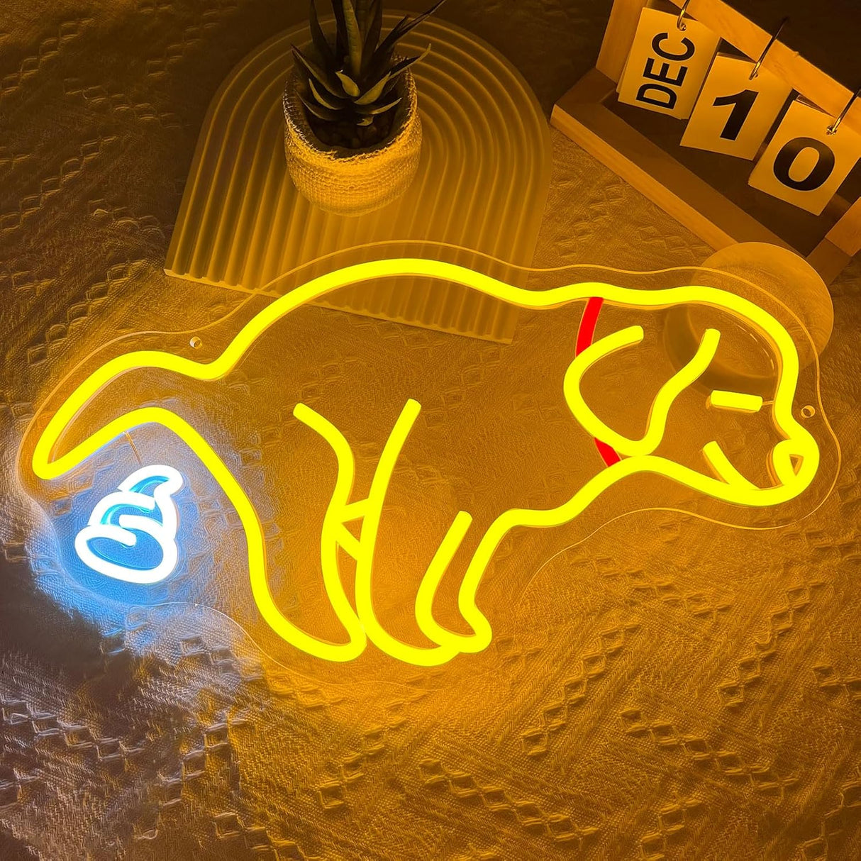 Pooping Dog Neon Sign for Wall Funny Golden Retriever Dog LED Neon Light Sign Dimmable USB