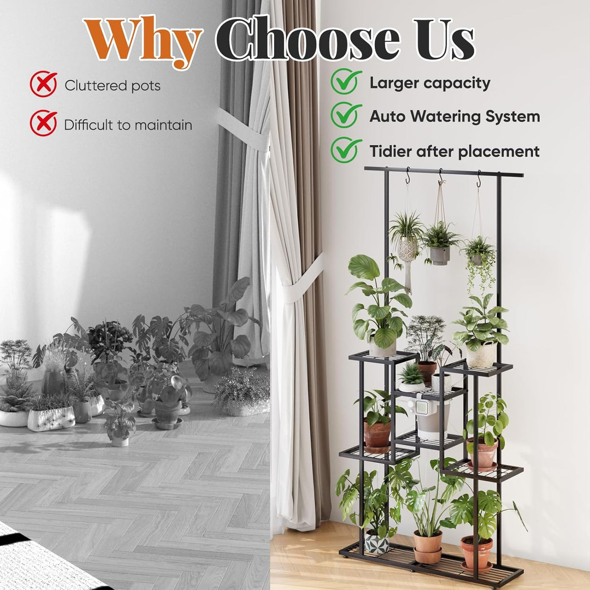 Self-Watering Outdoor Plant Stand with Automatic Drip Watering System 4 Tier with Hanging