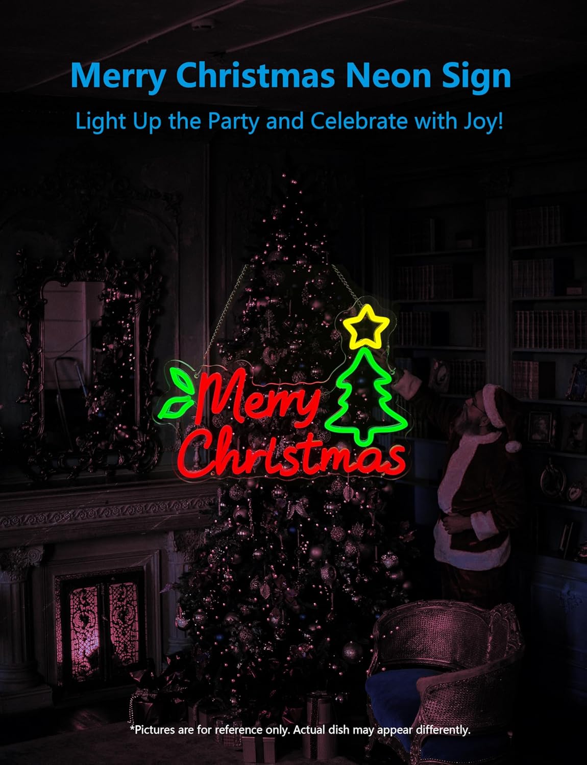 Merry Christmas Neon Sign,15.7 Inch Giant Snowflake Merry Christmas Neon Sign, USB Powered for Xmas Party Decoration (Colourful,1 Pack)