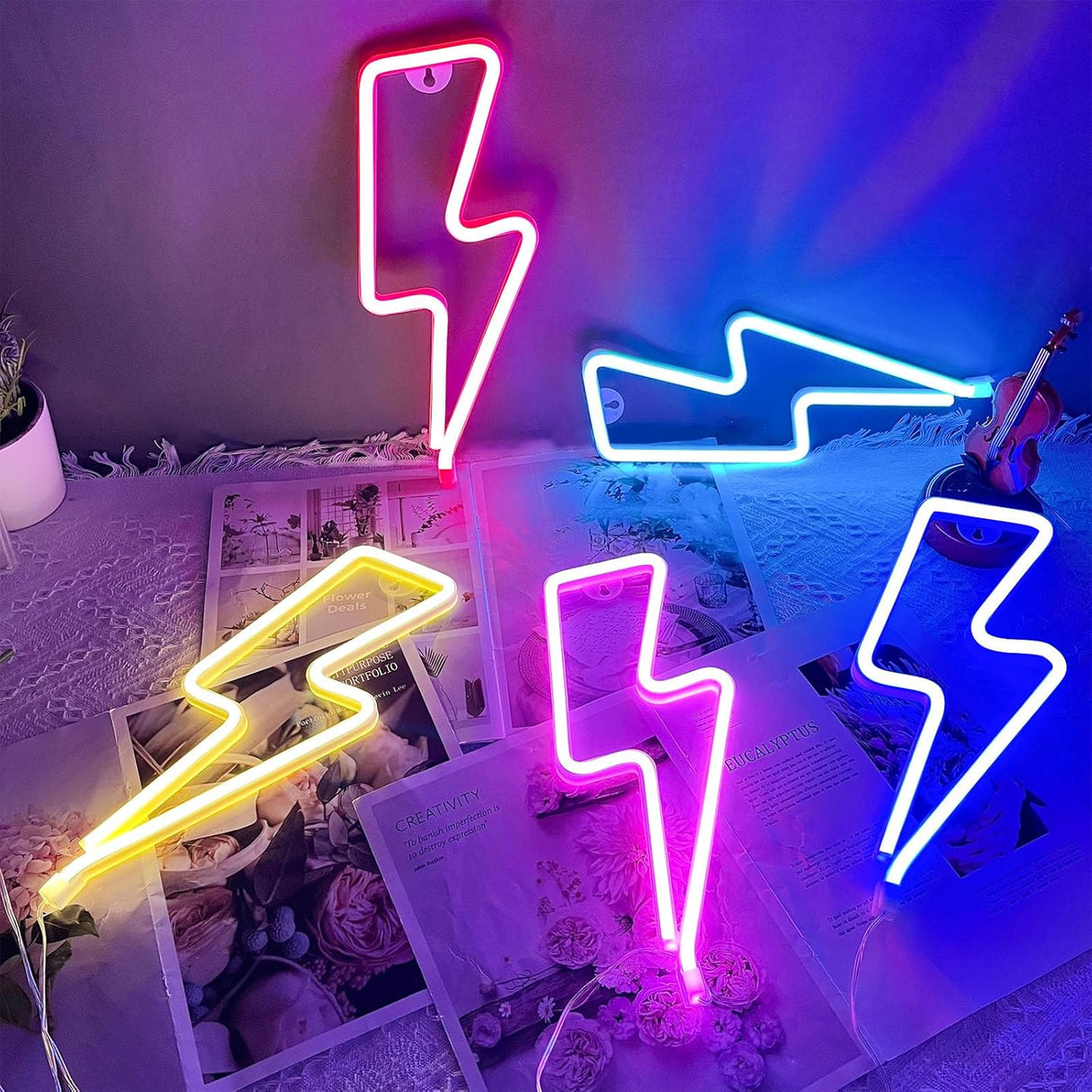 Neon Signs Lightning Bolt Neon Light Sign for Wall Decor, Battery or USB Powered Led Lightning Light Neon Sign for Bedroom