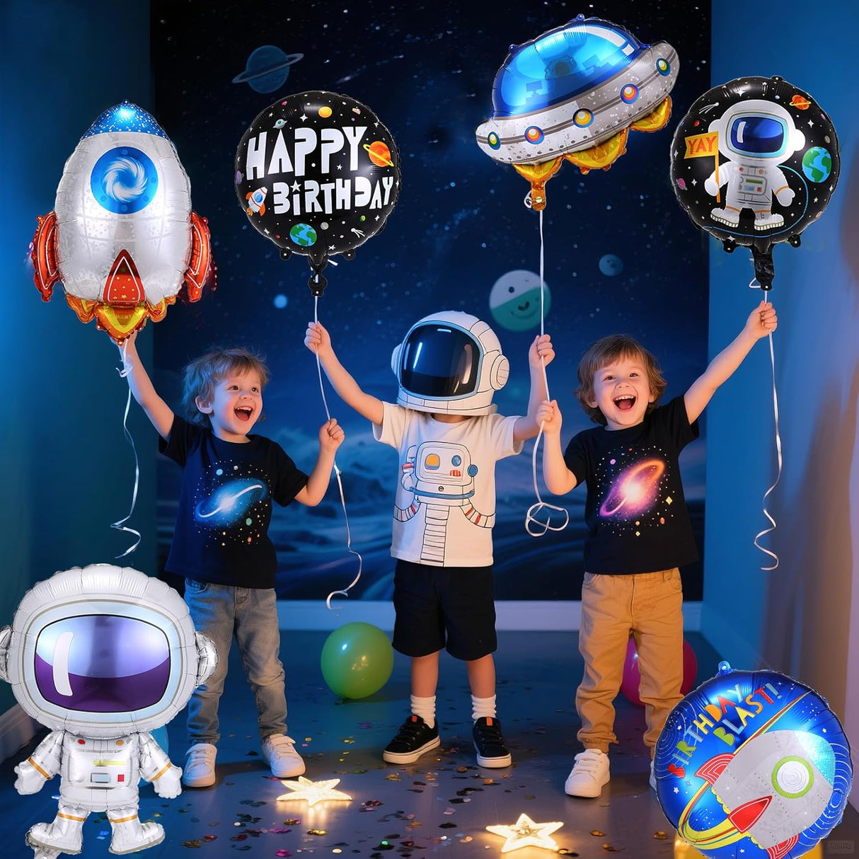 9pcs Space Balloons - Astronaut Rocket Balloons, Planets Themed Party Decorations for Birthday Parties