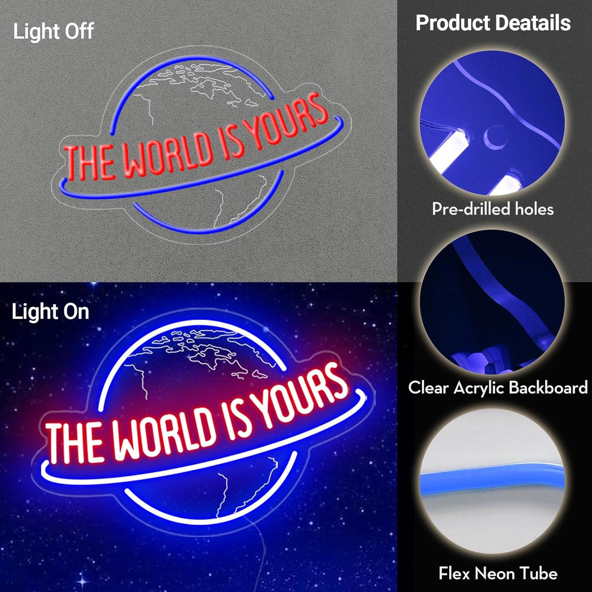 Remote Dimmer Planet LED Neon Light Lamp for Wall Decor, USB Power for Man Cave Home Bar Bistro Club