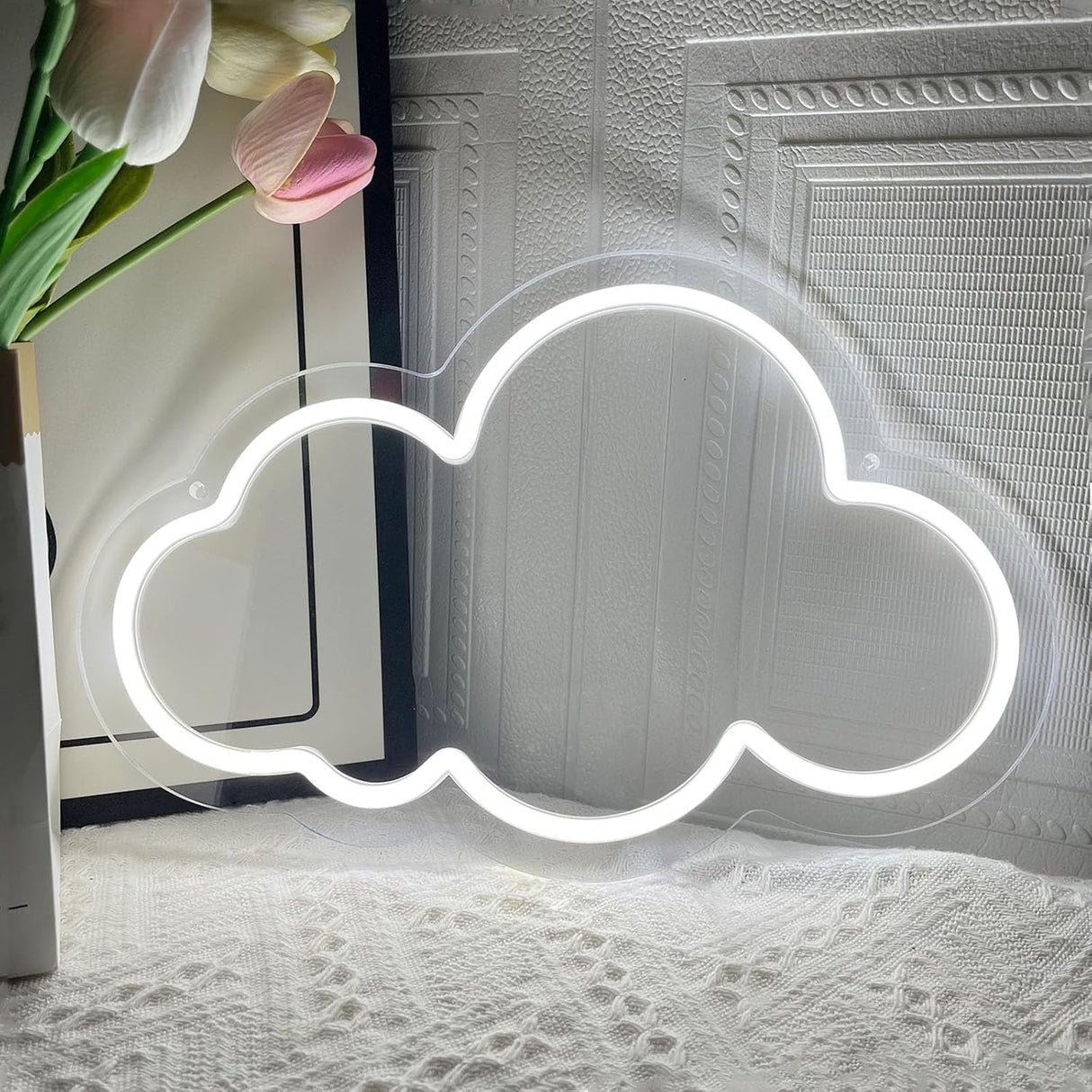 Cloud Neon Sign Cute White Clouds LED Light Sign for Wall,Dimmable USB Floating Clouds
