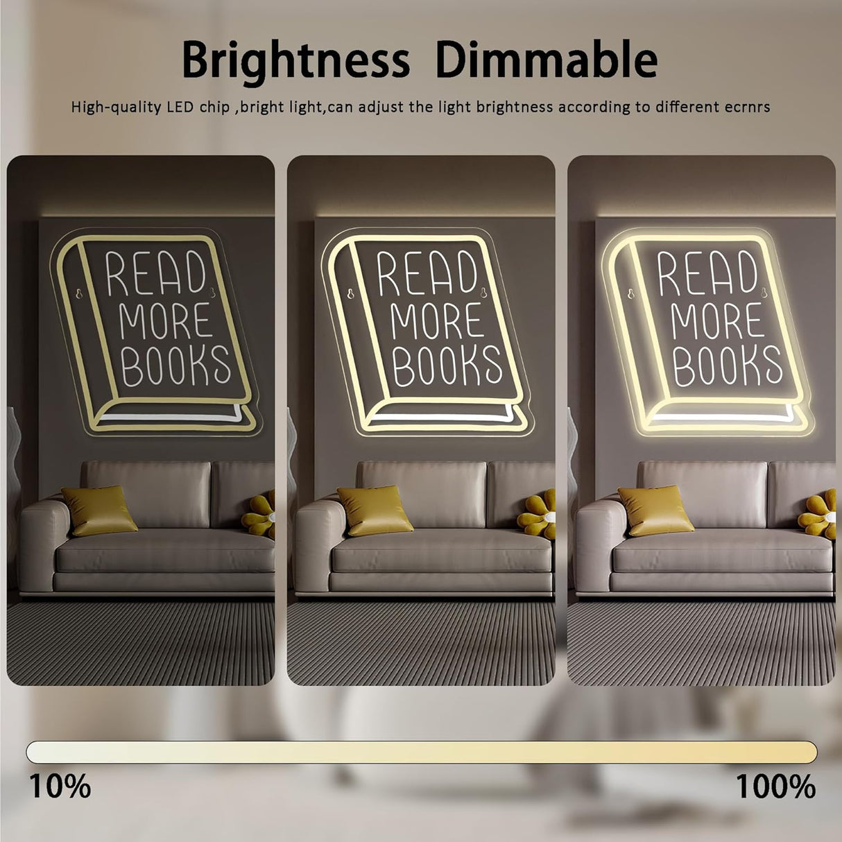 Read More Books Neon Signs for Wall Decor, Dimmable Book Classroom