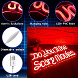Do You like Scary Movies Neon Signs for Wall Decor, Dimmable Halloween Decoration Gothic Font Scary Movies Sign, USB Neon Light
