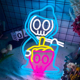 Grim Reaper Ramen Noodles Neon Signs for Wall Decor,Dimmable Japanese Skull Ramen Noodle