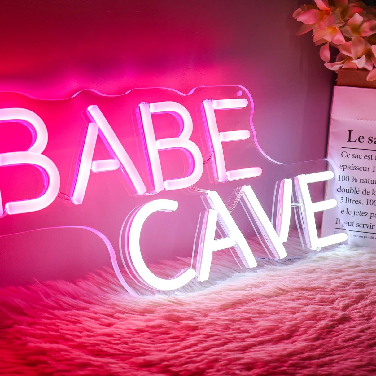 Babe Cave Neon Sign for Wall, Pink Cute Babe Cave Led Neon Light Sign, USB Power Babe Cave for Baby Room, Bedroom Home Store Business - 15''