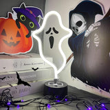 Halloween Ghost Neon Sign, Halloween Decoration LED Ghost Neon Light Sign with Base,