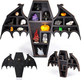 Qmetalart Coffin Shelf with Bat Wings, Wooden Gothic Decor for Display or Storage Rocks Mini Figures