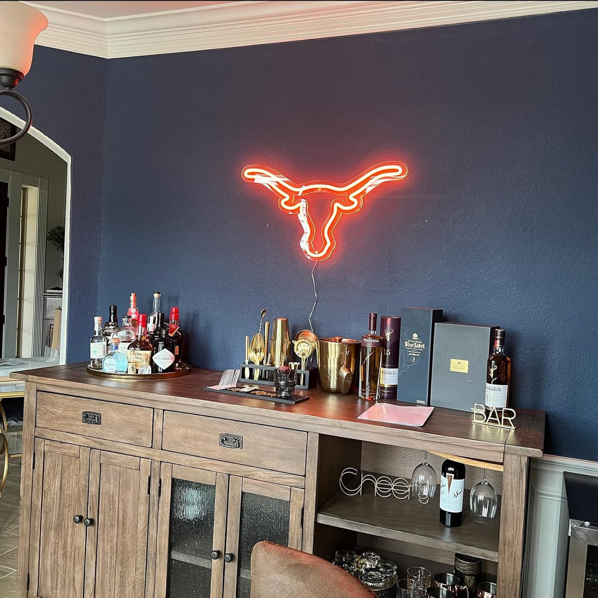 Texas Bull Neon Sign for Wall, Remote Dimmer Red Western Texas Bull Skull Led Neon Light Sign
