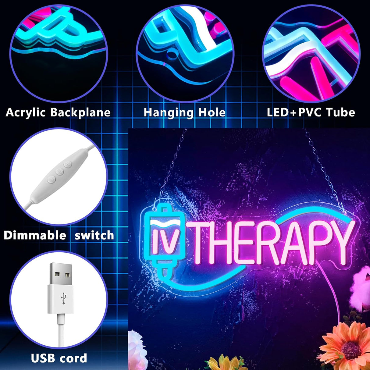 IV Therapy Neon Signs for Wall Decor,Dimmable Nurse Medical Spa Salon Neon Sign,