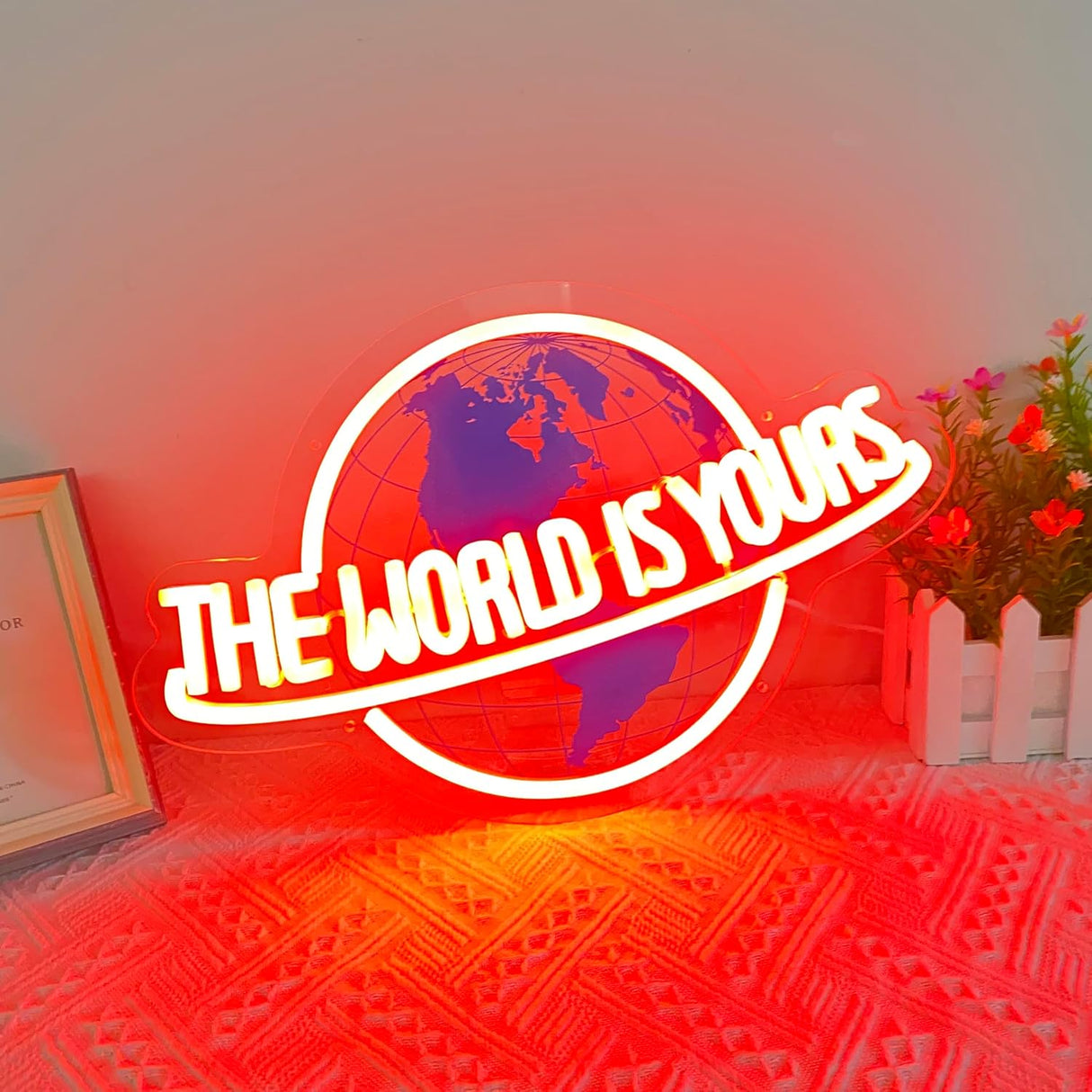 The World is Yours Neon Sign, Dimmable Red Planet LED Neon Light Lamp for Wall Decor, USB