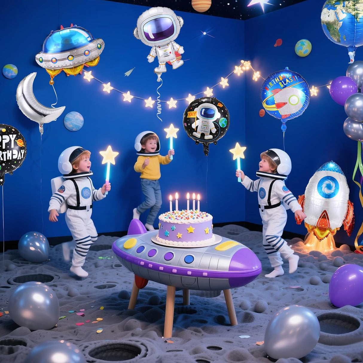 9pcs Space Balloons - Astronaut Rocket Balloons, Planets Themed Party Decorations for Birthday Parties