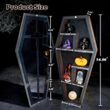 Qmetalart Coffin Shelf with Acrylic Dust Cover, Wooden Gothic Decor for Display or Storage Rocks Mini Figures,