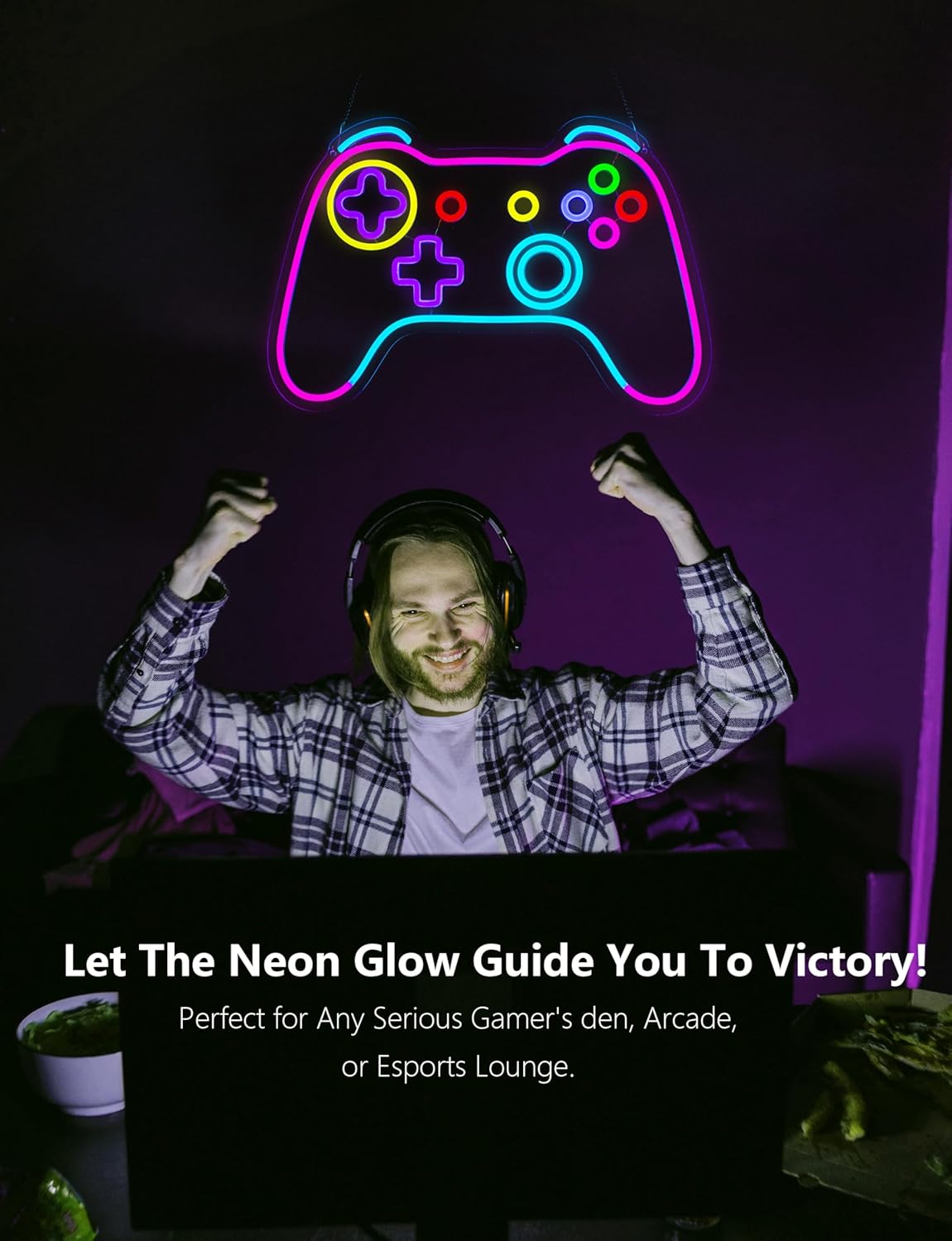 Gamers Neon Sign,19.7 Inch Giant Gaming Light up Sign - Cool Neon Light Wall Decor for