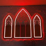 Gothic Mirror Neon Sign, 3 Piece Dimmable Retro Red Gothic Cathedral Arch Window Light