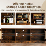 Qmetalart Boho TV Stand for 30-65 inch TVs，Ratten Entertainment Center with 3 Adjustable Shelves,