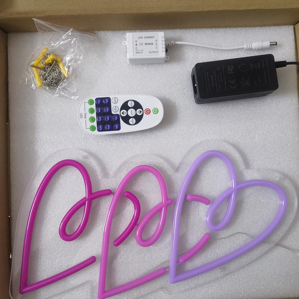 Neon Light Three Heart Light Sign for Girl Room/Party Decor，Birthday or Holiday Gifts for Children, Your Loved Ones, Parents and Friends (Neon Light Heart)