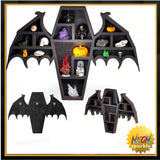 Qmetalart Coffin Shelf with Bat Wings, Wooden Gothic Decor for Display or Storage Rocks Mini Figures