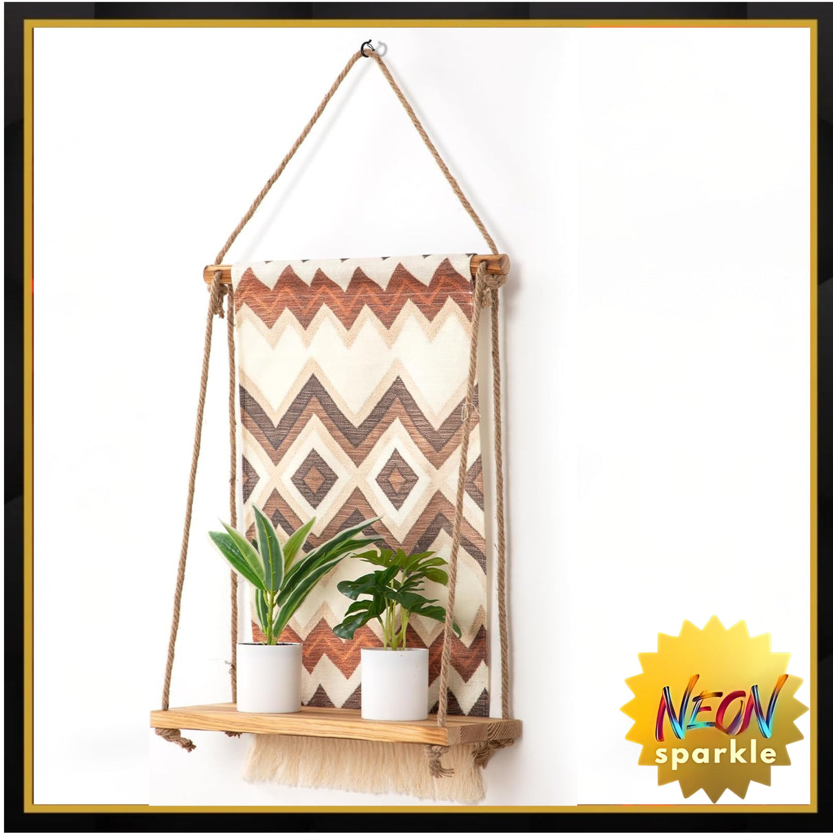 Wall Mounted Shelf, Bohemian Style Decorative Hanging Cloth, Handmade Natural Material,