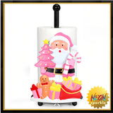 Qmetalart Pink Santa Claus Paper Towel Holder – Festive Christmas Paper Towel Stand,