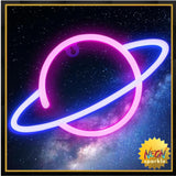 Planet Led Sign for Wall Decor, USB or Battery Operated Pink/Blue Planet Led Neon Light for Bedroom,