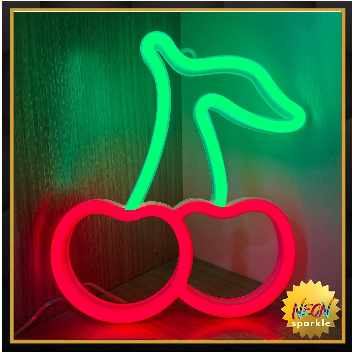 Cherry Neon Sign, Red Green Cherries Neon Lights, Cherry Neon Signs for Wall Decor,