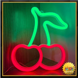 Cherry Neon Sign, Red Green Cherries Neon Lights, Cherry Neon Signs for Wall Decor,