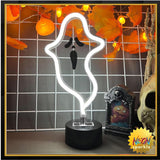 Halloween Ghost Neon Sign, Halloween Decoration LED Ghost Neon Light Sign with Base,
