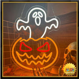 Halloween Ghost Pumpkin Neon Sign,Ghost Face Neon Light Spooky Pumpkin Neon Light Up Signs