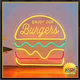 Burger Neon Sign - LED Wall Light for Kitchen or Restaurant by Neon Sparkle