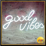 Good Vibes Neon Sign, LED Neon Signs for Wall Decor, White Neon Lights for Bedroom & Party
