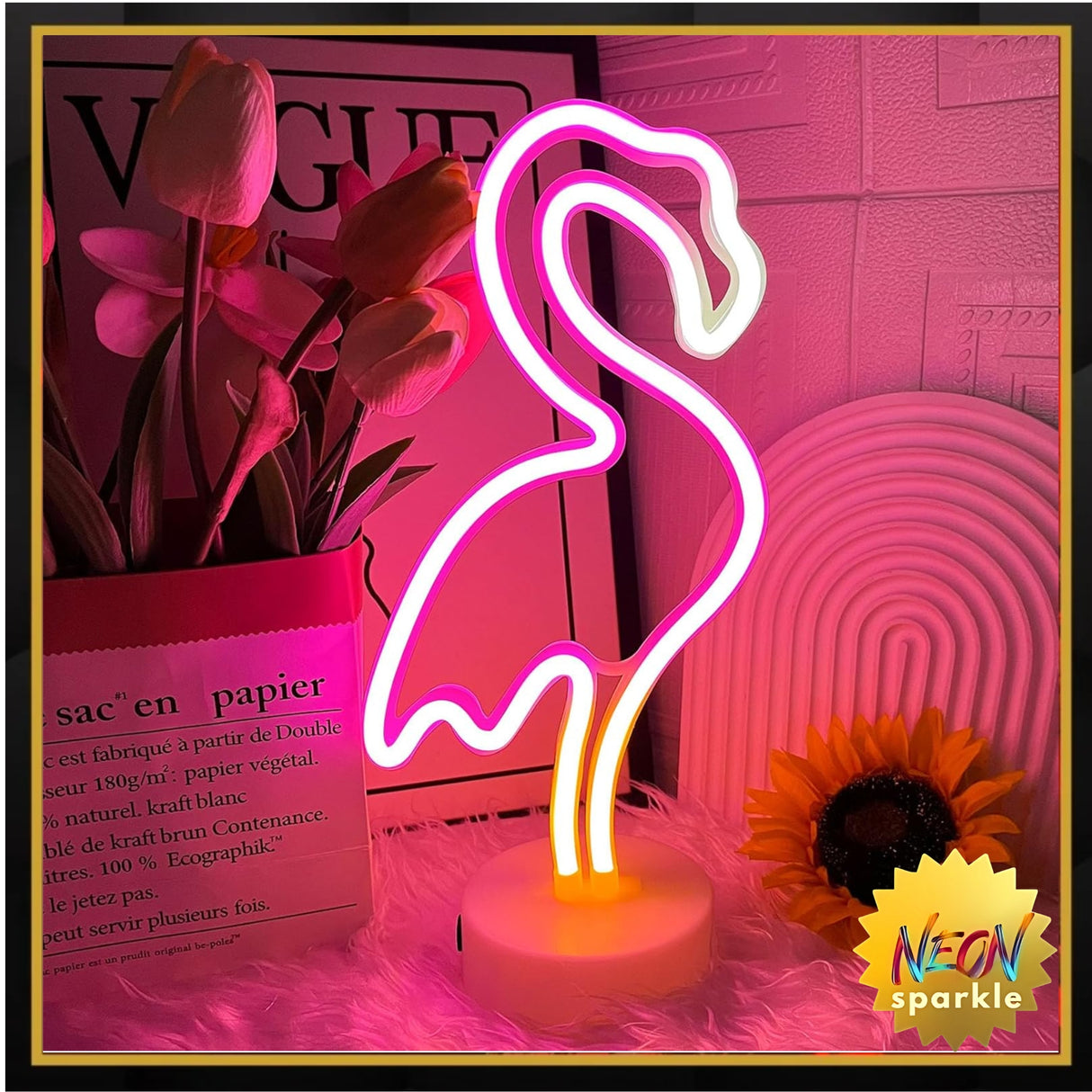 Flamingo Neon Sign, Pink Flamingos LED Neon Light Sign for Women USB/Battery Operated