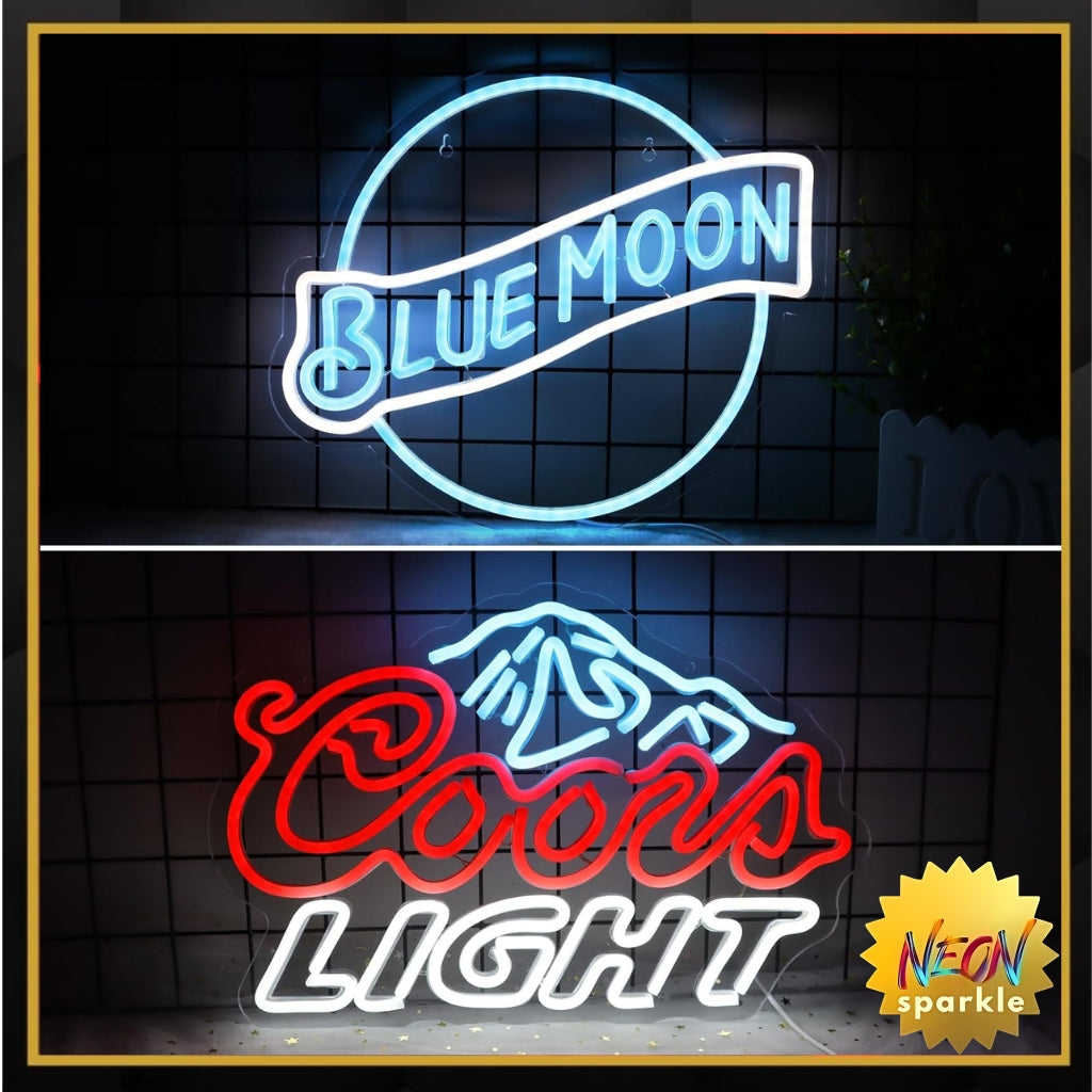 Crs Light Neon Signs 17 * 11 Inch(Azure+red+white) + Blue Moon Neon Signs 14 * 12.2 Inch(Azure+white)