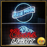 Crs Light Neon Signs 17 * 11 Inch(Azure+red+white) + Blue Moon Neon Signs 14 * 12.2 Inch(Azure+white)