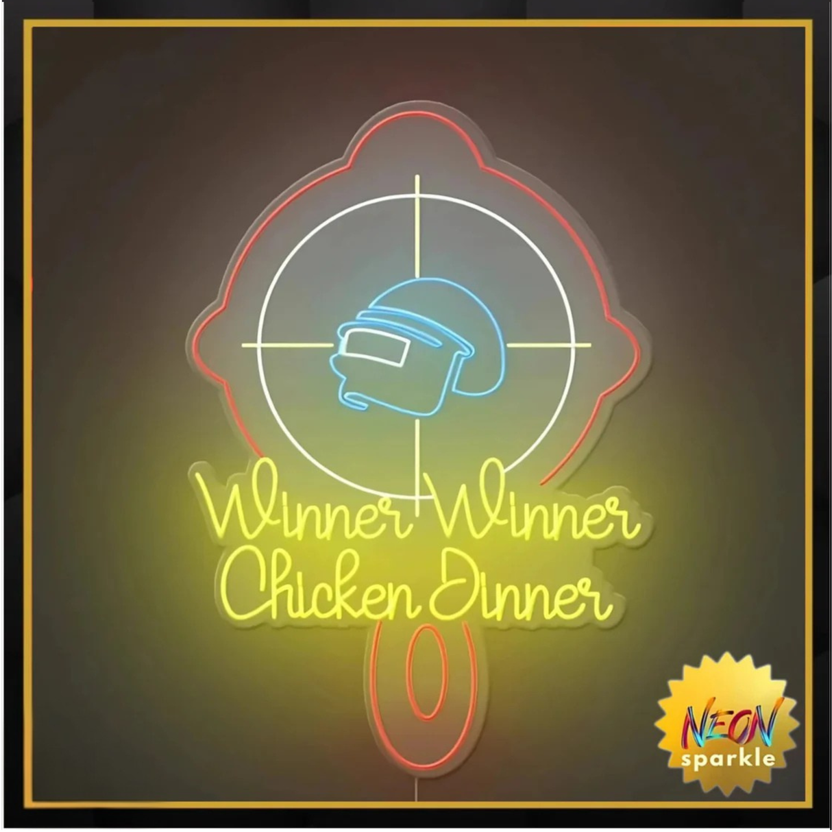 Chicken Dinner Neon Sign by Neon Sparkle - LED Light for Gaming Decor