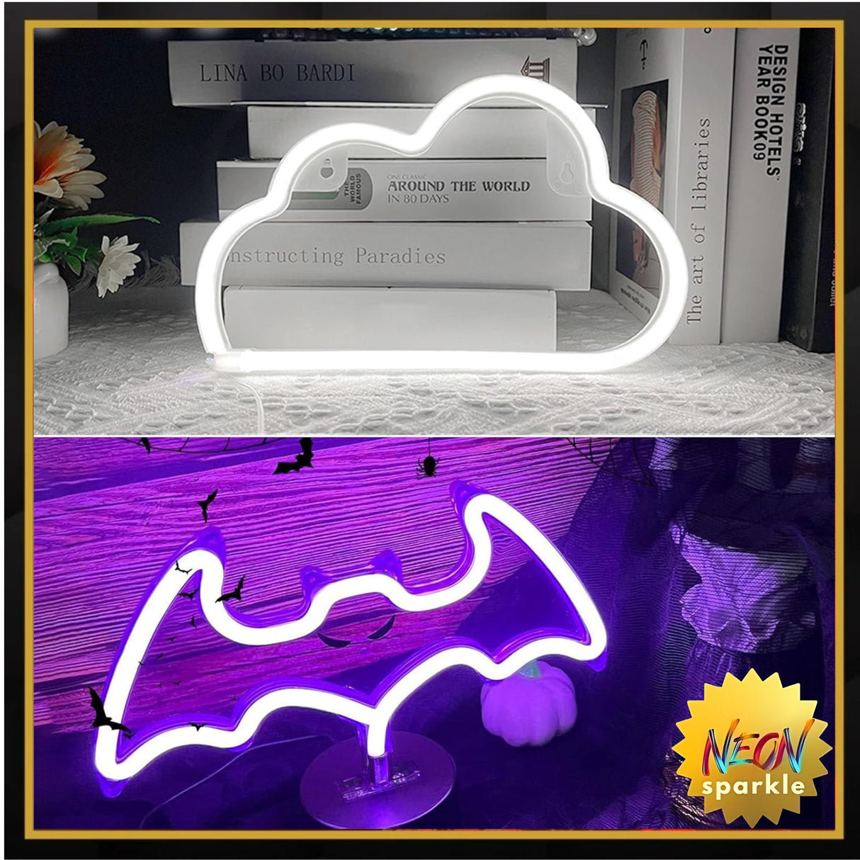 Cloud and Purple Bat Neon Sign Bundled Goods