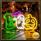 Halloween Neon Sign Dimmable LED Boo Sign Halloween Spooky Pumpkin Ghost Wall Neon