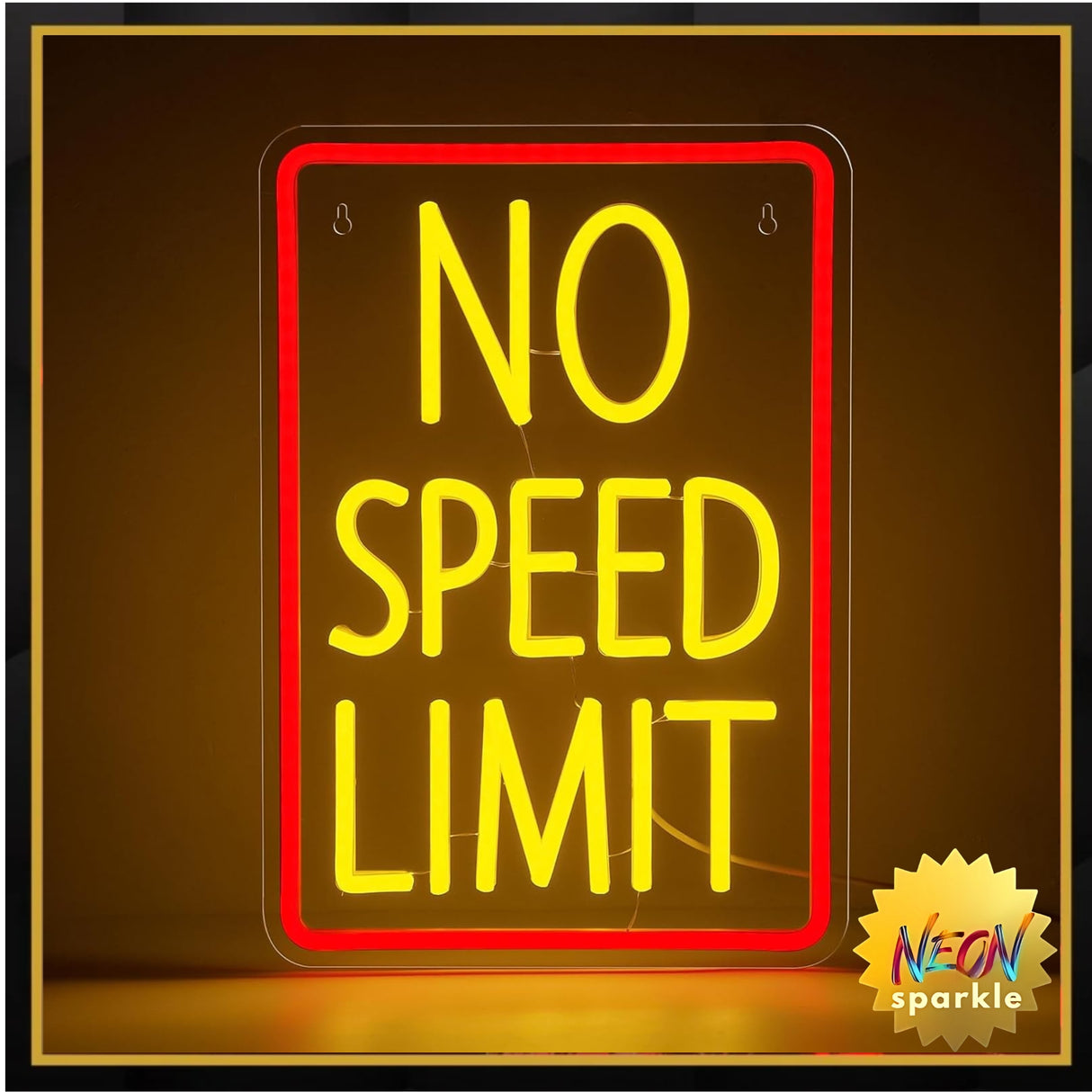 No Speed Limit Neon Sign for Wall Decor, Dimmable Speed Limit Sign in Red Yellow LED Neon