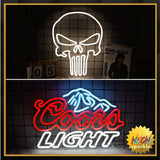 Crs Light Neon Signs 17 * 11 Inch(Azure+Red+White) + Punisher Skull Neon Signs 16.5 * 13 Inch(White)