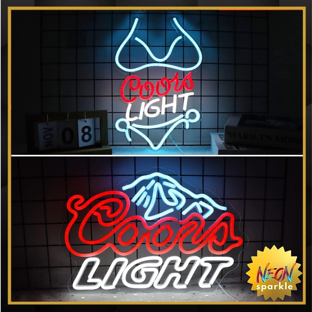 Crs Light Neon Signs 17 * 11 Inch(Azure+Red+White) + Bikini Coors Light Neon Signs 16.1 * 9.8 Inch(Azure+Red+White)