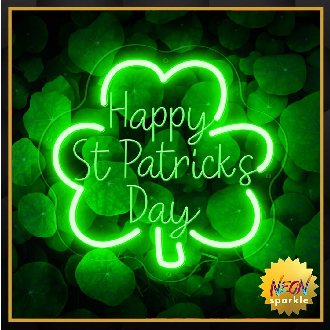 Happy St. Patrick's Day Shamrock Shape Neon Sign Party Decor LED Sign for St. Patrick's Day Decor