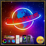The World is Yours Neon Sign, 7RGB Planet LED Neon Light Lamp for Wall Decor, USB Power for Man Cave Home