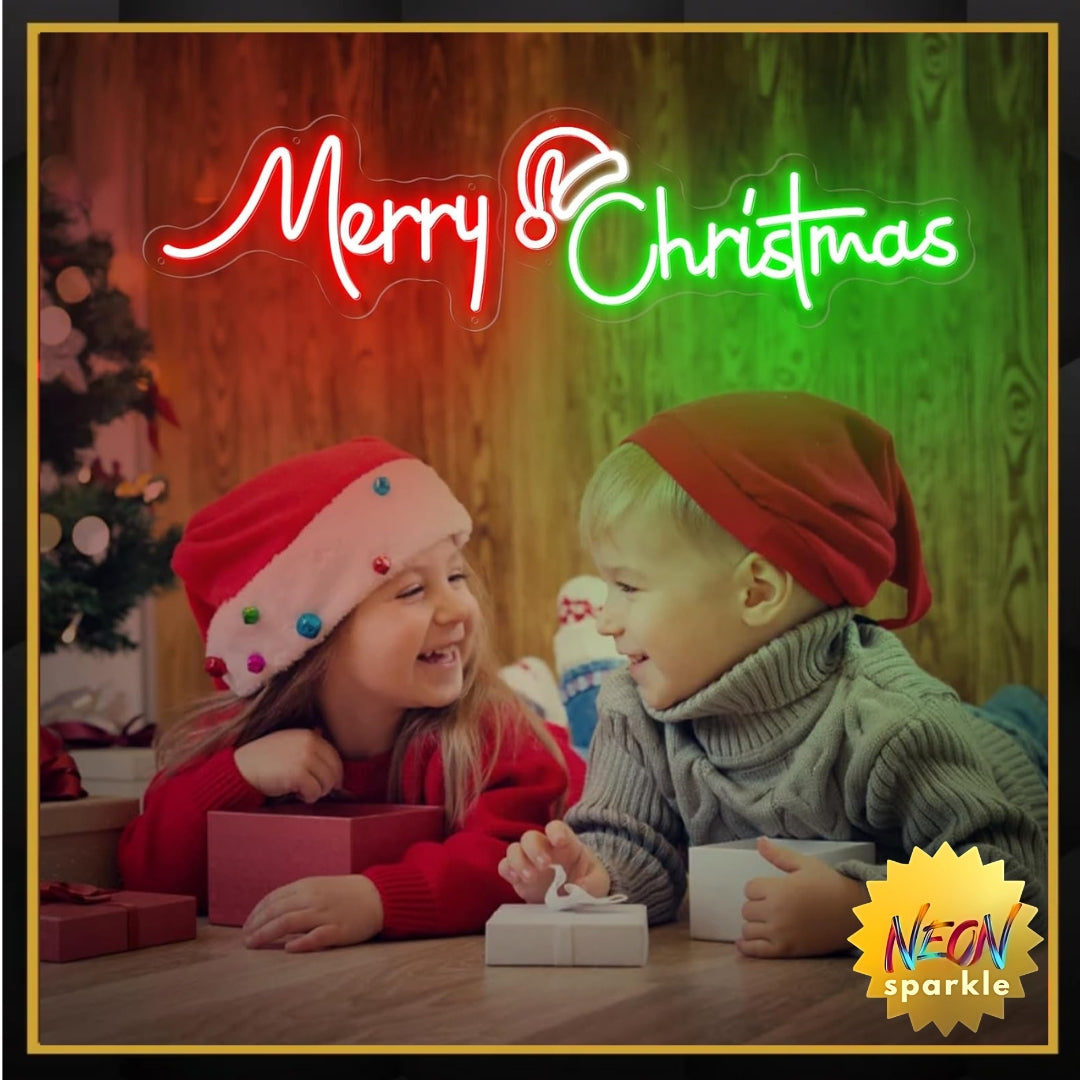 Large 25 Inch Merry Christmas Neon Signs, Red Green Led Neon Light Sign for Party Gift