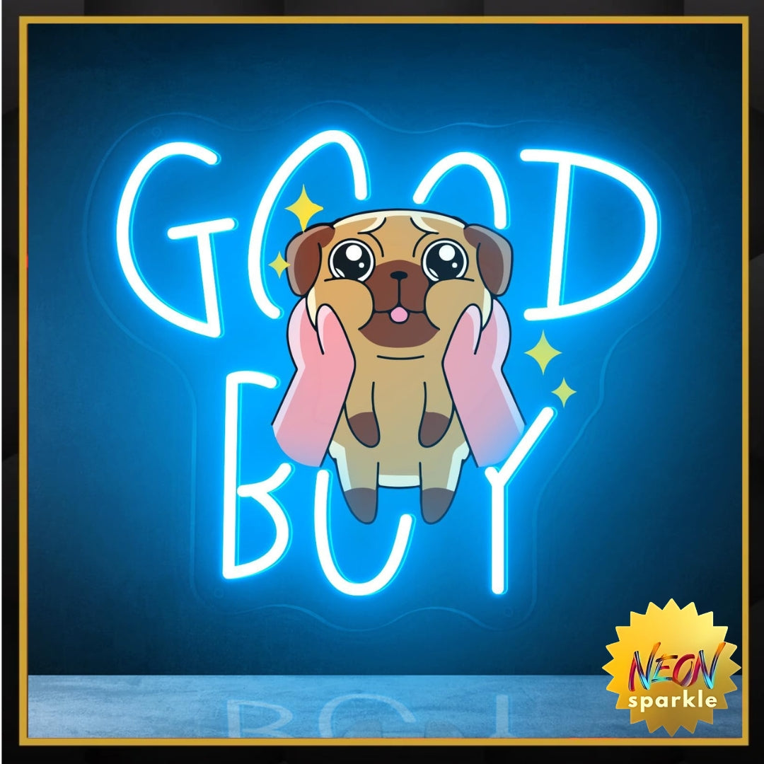 Printed Pug with Ice Blue LED, 11"x12" USB-Powered Acrylic Wall Neon Light for Dog Bedrooms