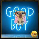 Printed Pug with Ice Blue LED, 11"x12" USB-Powered Acrylic Wall Neon Light for Dog Bedrooms