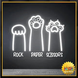 Rock Paper Scissors LED Light with Cool White Cat Paws, 11"x14" USB-Powered Acrylic Wall Art For Pet Hospital