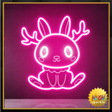 Jackalope Neon Sign, Cute Pink Smiling Jackalope LED Wall Decor for Bedroom Girls Room, 12x11 Inch USB