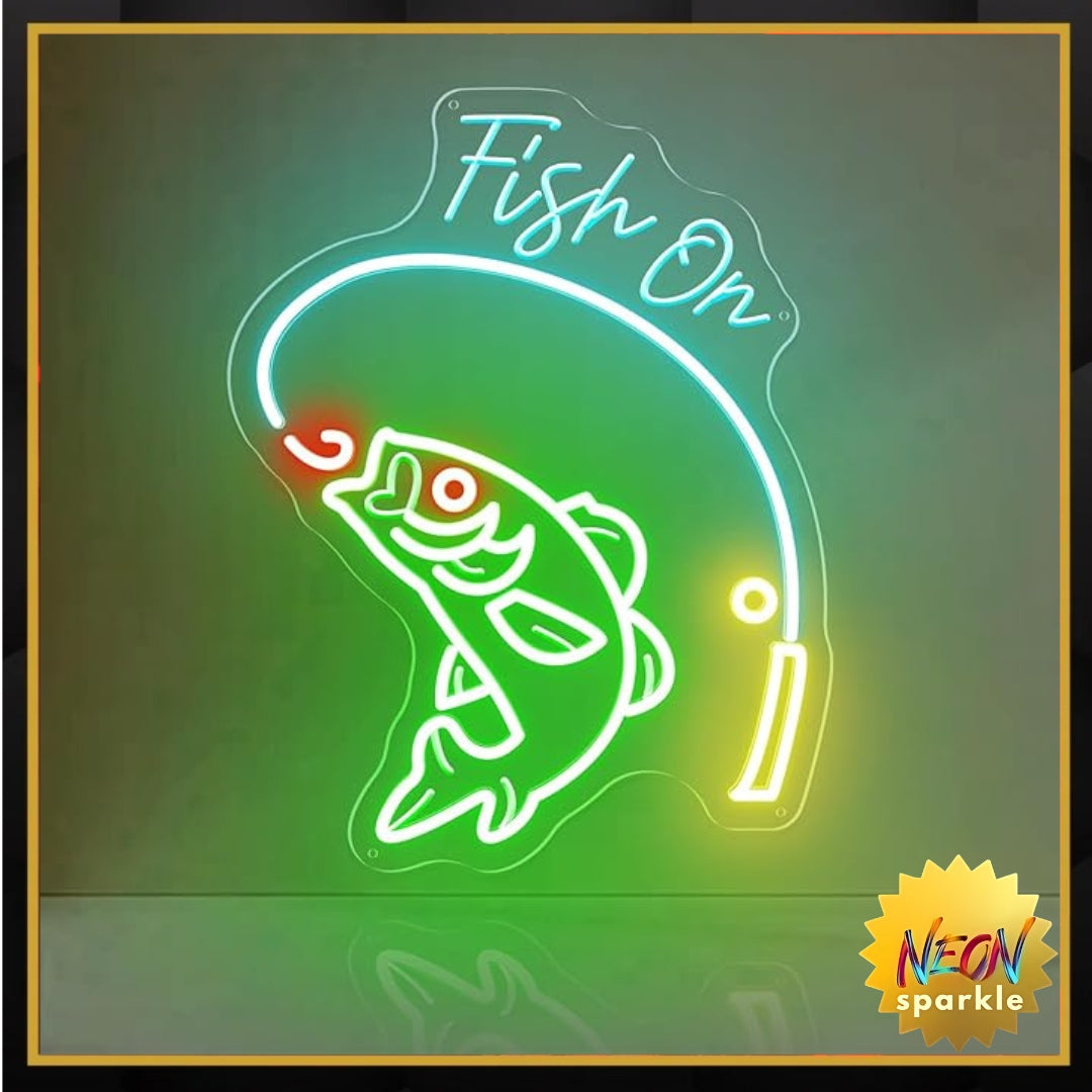 Ice Blue Lemon Fishing Pole, USB-Powered Acrylic LED Wall Art, Fishing Enthusiast Gift for Bedroom